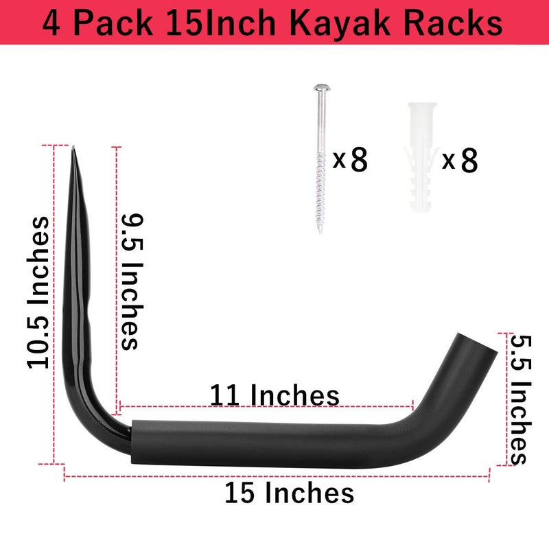 Vahodegn Kayak Steel Storage Rack, 4 Pack Canoe Wall Mount Hooks, 15Inches Snowboard Hanger, 100 LB Capacity - Image 2